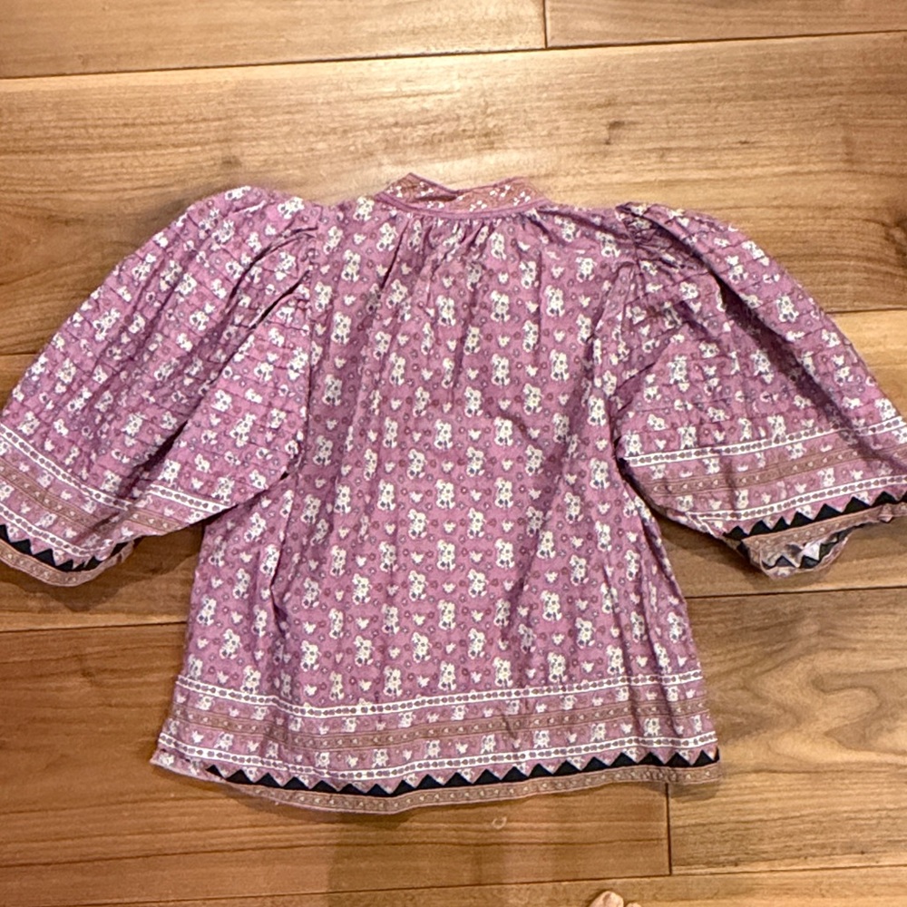 Sea New York Pink Floral Embroidered Peasant Blouse with Tassel Ties - Picture 3 of 3